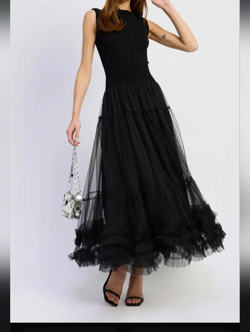 En Saison Black Tiered Tulle Maxi Dress
